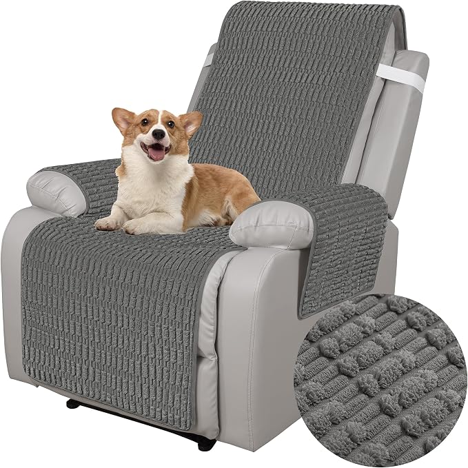 Foxdecor Recliner Chair Covers, Recliner Cover Non-Slip Chair Covers, Washable Recliner Couch Cover Furniture Protector, Cover for Recliner Chair with Elastic Straps. (Dark Grey, 30" W)