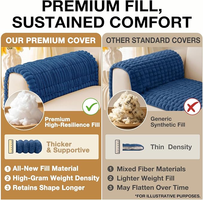 hyha Couch Cover for Dogs Washable, Non Slip Thick Flannel Sofa Protector, Pet Friendly Plush Furniture Cover for Sectional Sofa & Loveseat (Navy Blue, 27.6" x 88")