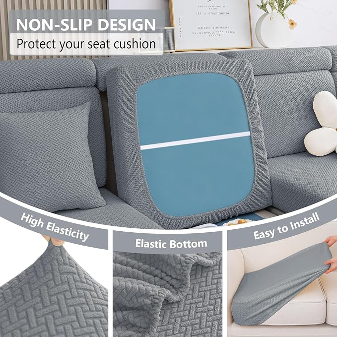 hyha Waterproof Couch Cushion Covers, Wear Resistant Couch Cover, Anti Slip Sofa Slipcovers Washable, Soft Thick Jacquard Furniture Protector for Pets Dog (1 Piece for Medium, Light Grey)