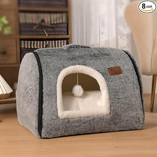 cat Bed cave-cat beds for Indoor Cats,Soft and Comfortable Cute cat House,with Removable Washable Cushioned Pillow,Enclosed pet Bed,Kitty cat hut、Hideaway,Small Large Dog Tent (Dark Grey)