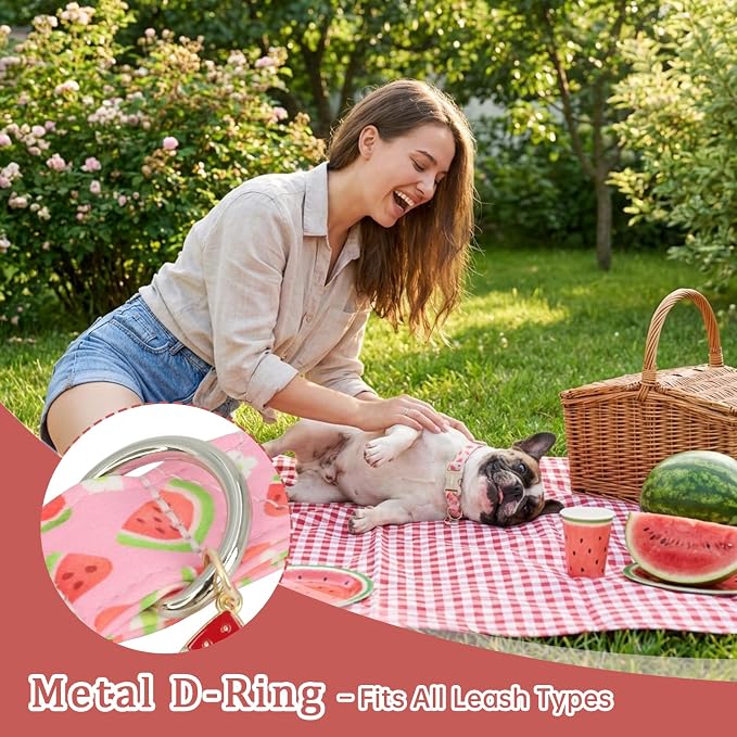 Pink Dog Collar with Watermelon for Summer,Adjustable Cotton Puppy Collars for Small Medium Large Dogs, Cute Girl or Boy Dog Collar Ideal for Gifts,Pet Accessory,XS