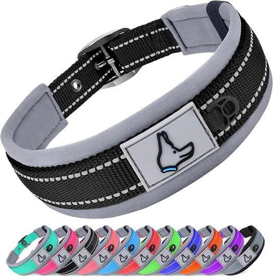 Joytale Dog Collar for Extra Large Dogs, Neoprene Padded and Adjustable, Reflective Wide Heavy Duty Pet Collars with Durable Metal Belt Buckle for Walking, Black, XL