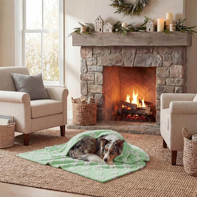 Horaldaily Pets Flannel Blanket, Green Flowers 3D Textured Soft Fuzzy Fluffy Plush Cozy Fleece Premium Blankets for Dog Cat Puppy Kitten Couch Protection, 30x40