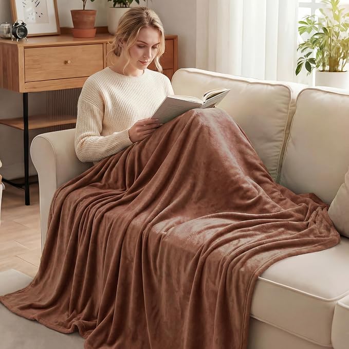 Exclusivo Mezcla Fleece Throw XL Blanket for Couch, Sofa, Super Soft and Warm Brown Blankets, All Season, Cozy, Plush, Lightweight, 50x70 Inches