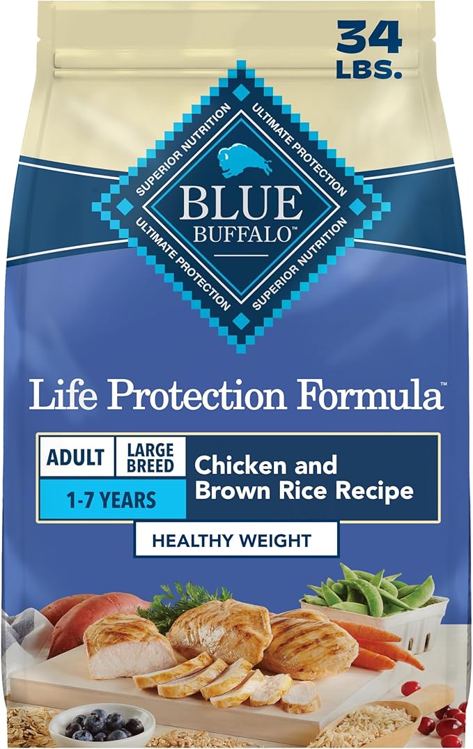 Blue Buffalo Life Protection Formula Chicken & Brown Rice Healthy Weight Large Breed Adult Dry Dog Food, Supports Immunity With LifeSource Bits, Promotes Healthy Lean Muscles & Weight Control, 34 lbs.