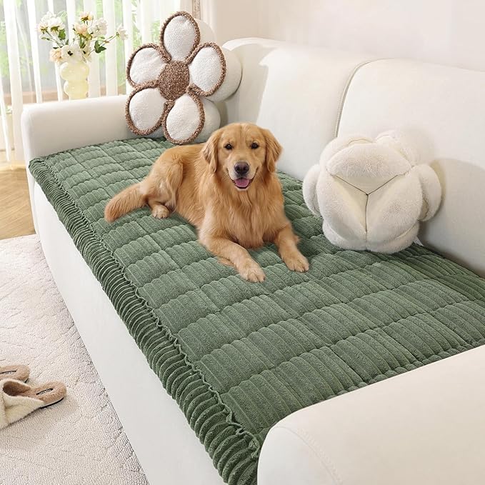 OstepDecor Couch Cover for Dogs, Washable Non Slip Sofa Cover for Pets, Soft Couch Covers for Sofa, Loveseat and Sectional, Furniture Protector Against Pet Hair & Scratches (27.6" x 70.9", Green)