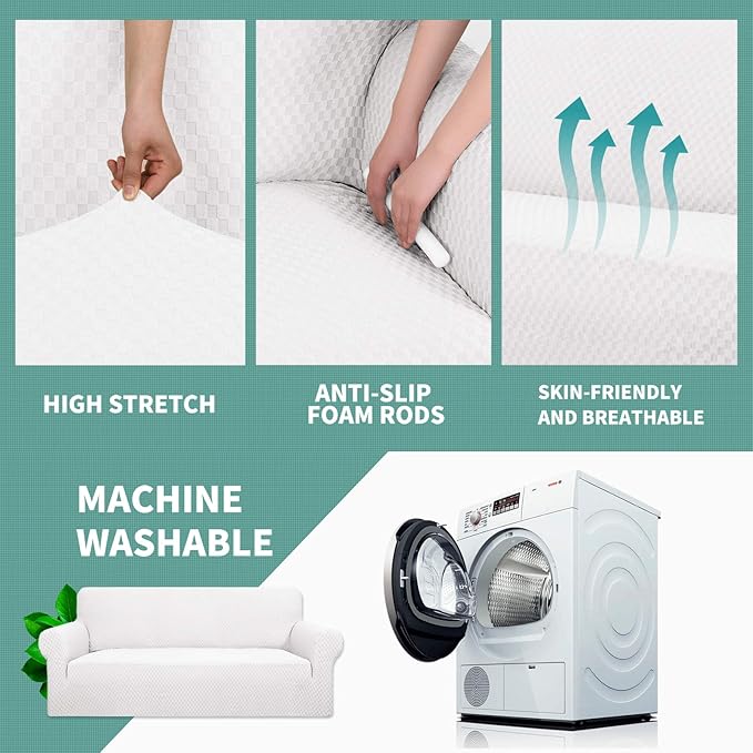 YEMYHOM Couch Cover Latest Jacquard Design High Stretch Extra Large Sofa Covers Pet Dog Cat Proof Oversized Slipcover Non Slip Magic Elastic Furniture Protector (X Large, White)