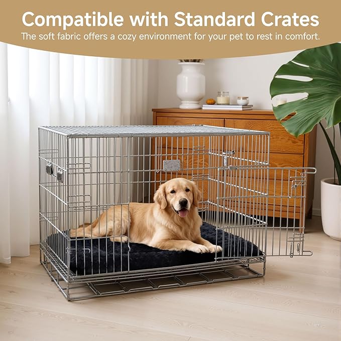 Washable Dog Bed Mat Crate Pad Soft Fluffy Pet Kennel Beds Dog Sleeping Mattress for Large Jumbo Medium Small Dogs, 48 x 30 Inch, Black
