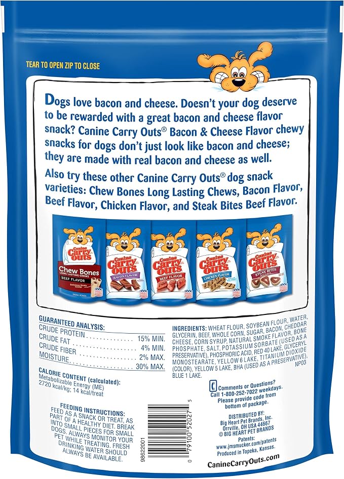 Canine Carry Outs Dog Treats, Bacon & Cheese Flavor, 22.5 Ounce (Pack of 6), Made with Real Bacon and Cheese
