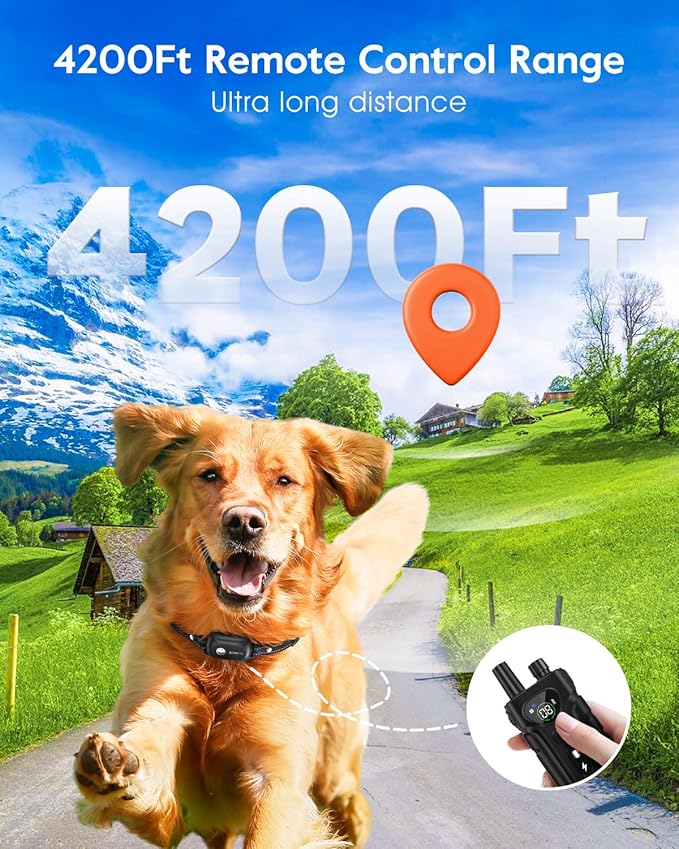 SLOPEHILL Dog Shock Collar - 4200FT Dog Training Collar with Remote,IPX8 Waterproof E-Collar with Beep,Vibration,Shock,Flash Light,No Shock Mode,Shock Collar for Small Medium Large Dog 8-140lbs,Black