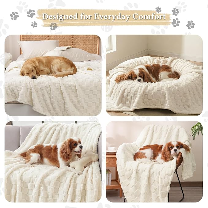 David's Home Large Dog Blankets Washable Pet Bed Cover, Soft Fluffy Fuzzy Cat Puppy Blanket with Premium 300GSM Fleece for Pet Kitten Doggy, Cream, 50x60IN