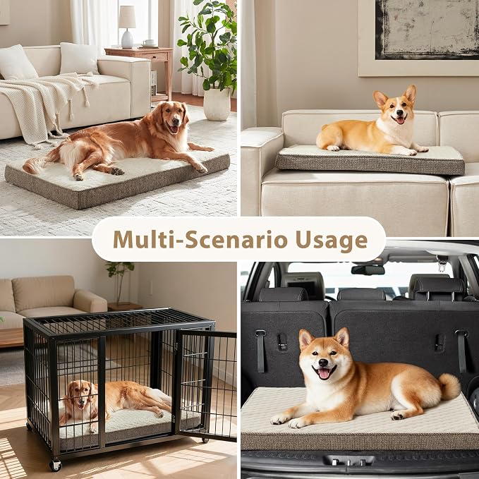 JOEJOY Orthopedic Dog Bed for Large Dogs, Washable Dog Crate Bed Large Sized with Removable Cover, Egg Memory Foam Big Pet Beds, Beige, 35"x22"