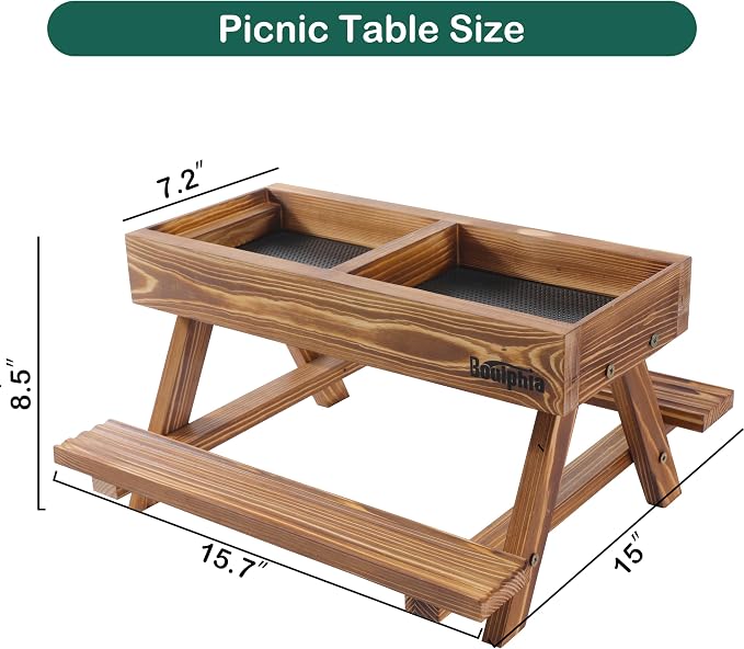 Boulphia Chicken Feeders and Waterers, Chicken Feeder No Waste Kit with Picnic Table and 2 Water Feeder, Handmade Wooden Chicken Supplies & Accessories for Chicken Coop