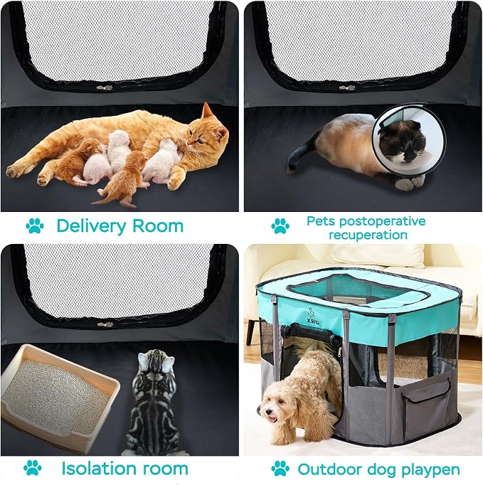 Portable Foldable Pet Playpen Collapsible Crates Kennel Playpen for Dog cat and Rabbit &Travel playpen Outdoor or Indoor (Medium（31.5" L x 23.6" W x 21.7" H）, Green)