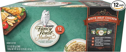 Purina Fancy Feast Wet Cat Food Variety Pack, Medleys White Meat Chicken in Sauce Collection - (Pack of 12) 3 oz. Cans