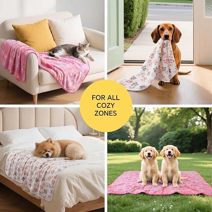 1 Pack 6 Blankets Dog Cat Soft Fluffy Fleece Pet Blanket Warm Cute Print Design Puppy Kitten Blanket Doggy PAW-2 Medium (30" x20")