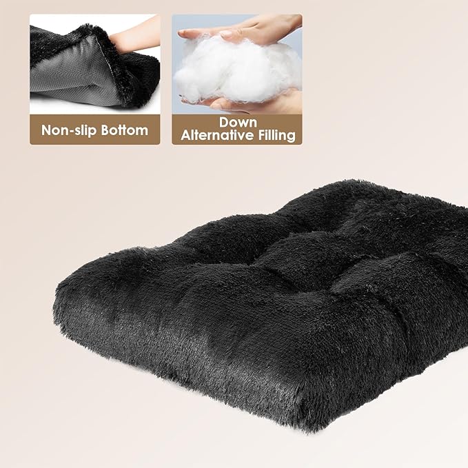EHEYCIGA Fluffy Dog Crate Bed for Small Dogs, Plush Faux Fur Crate Pad, Calming Anti Anxiety Small Dog Bed, Washable Soft Warm Mat with Non-Slip Bottom, Black