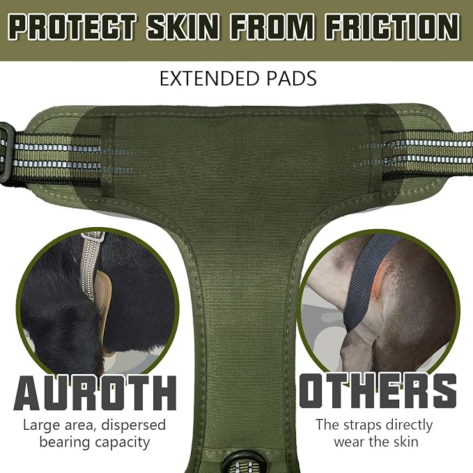AUROTH Tactical Dog Harness for Large Dogs No Pull Adjustable Pet Harness Reflective K9 Working Training Easy Control Pet Vest Military Service Dog Harnesses