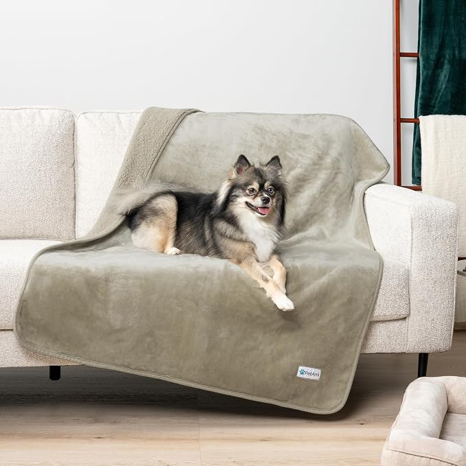PetAmi Premium Waterproof Dog Blanket for Large Dogs, Reversible Sherpa & Flannel Fleece, Leakproof Pet Throw for Couch Protection, Soft Plush Furniture Protector for Cats, Washable, 60x80 Taupe