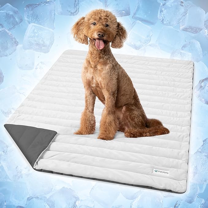 PetAmi Dog Cooling Mat, Q-Max Pet Cooling Blanket with Thick Cushioning, Self Cooling Pad for Dogs & Cats, Reversible Summer Mat for Crate, Couch, Kennel, Gray/Light Grey, Large (40x60)