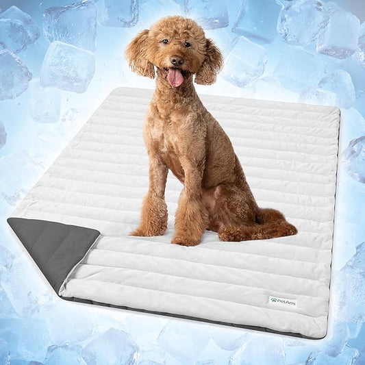 PetAmi Dog Cooling Mat, Q-Max Pet Cooling Blanket with Thick Cushioning, Self Cooling Pad for Dogs & Cats, Reversible Summer Mat for Crate, Couch, Kennel, Gray/Light Grey, Large (40x60)