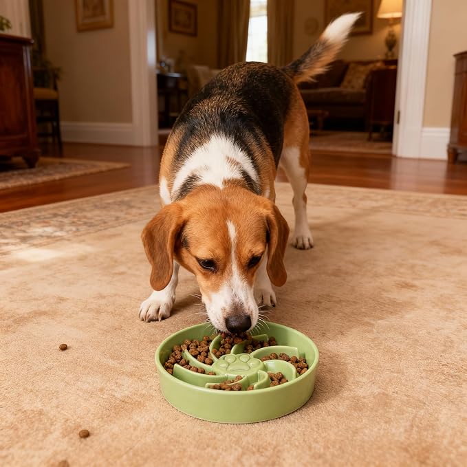 Ceramic Slow Feeder Dog Bowl, 3 Cup Dog Food or 25oz Water, Slow Eating Bowl for Middle Breed, Maze Puzzle Feeder for Fast Eaters, Anti-Choking Stop Bloat, Non-Slip BPA Free (Green)