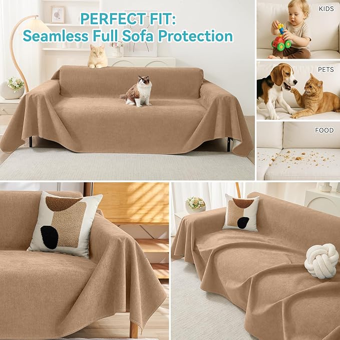 Warmstar Couch Protector from Cat Claws, Waterproof Couch Cover Anti Slip,Couch Cover 3 Cushion Sofa Washable,Anti-Scratch Pet Sofa Cover Heavy Duty,71"X134", Brown