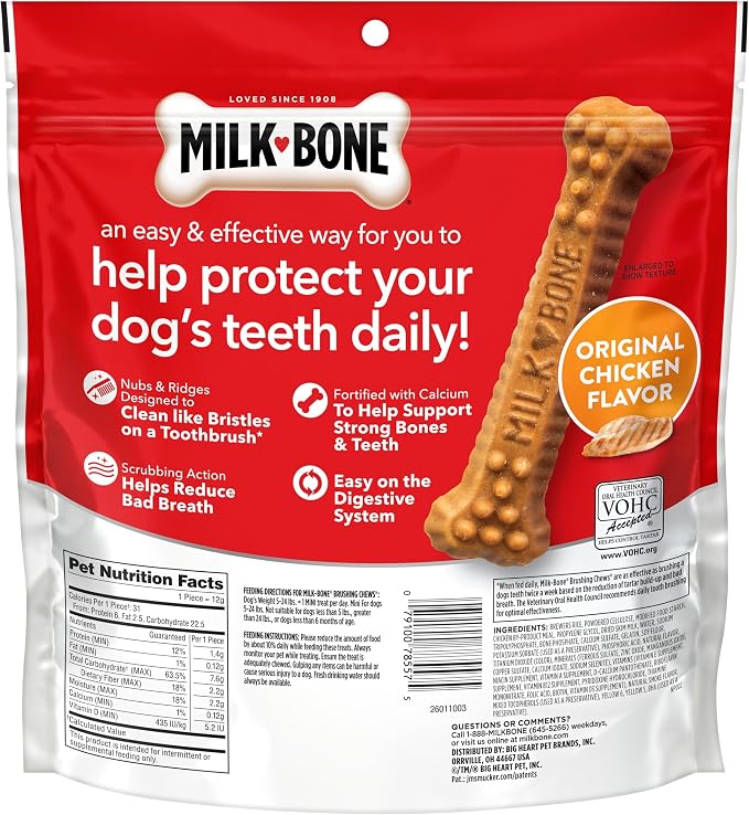 Milk-Bone Brushing Chews Original Chicken Flavor Daily Dental Dog Treats, Mini, 18.9 Oz. Bag