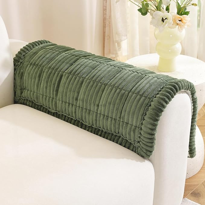 Royhom Couch Arm Covers, Arm Rest Covers for Sofa Set of 2, Thick Arm Chair Covers, Headrest Backrest Protector for Pets Recliner Loveseat Leather Cushion L Shaped Sofa (Green, 20 x 24 Inch, 2 Pieces)