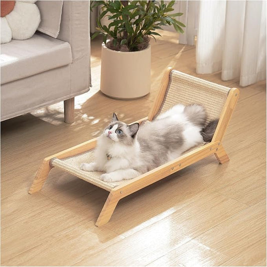 Avont Cat Scratcher Bed, Natural Sisal Scratching Pad Solid Wood Frame Cat Lounge Chair Couch for Indoor Cats -Extra Large