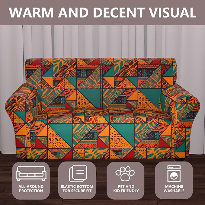 Stretch Couch Covers for 2 Separate Cushion Couch Sofa - Floral Printed Couch Sofa Cover ,Washable Sofa Slipcover,Pet Friendly Furniture Protector with Elastic Bottom,Universal Fit for Home(Loveseat)