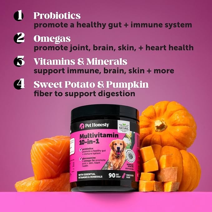 10-in-1 Dog Multivitamin Supplement with Glucosamine & Probiotics - Hip & Joint Support, Digestive Health, Immune Support, Heart & Skin - All-in-One Daily Vitamins & Omega-3s for Dogs (Chicken 180 Ct)