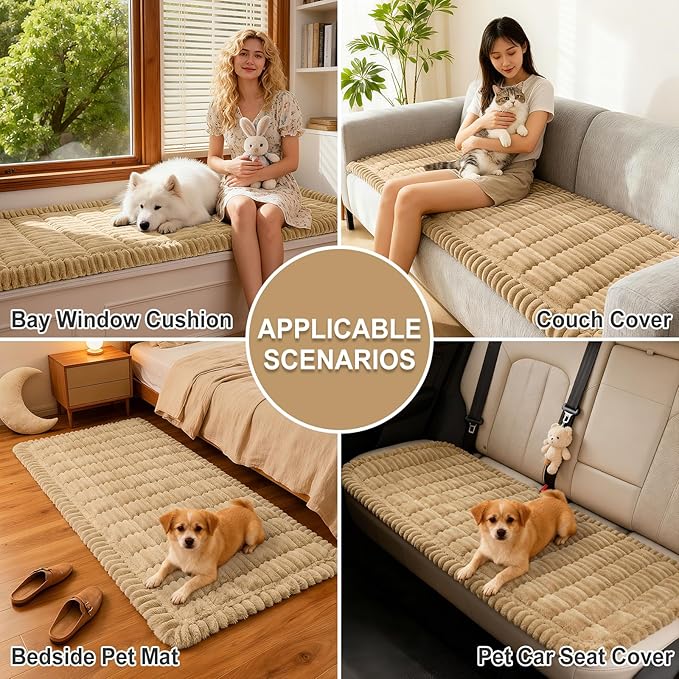 hyha Couch Cover for Dogs Washable, Non Slip Thick Flannel Sofa Protector, Pet Friendly Plush Furniture Cover for Sectional Sofa & Loveseat (Camel, 35.4" x 82.7")