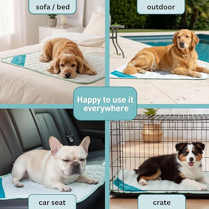 INSPECTOR TAIL Dog Cooling Mat - No Freeze Needed, Self-Cooling Pad for Large Dogs, Washable Portable for Crate Kennel Car Sofa Bed Floor, Indoor Outdoor Summer Use, 38"x27" with Carry Bag