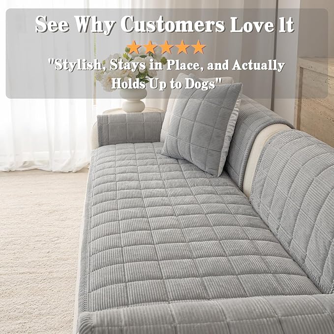Premium Washable Couch Cover for Dogs, Non Slip Sectional Sofa Protector for L Shape Couch,Dog Couch Cover for Waterproof(1PC/27.6"x59.1",Light Grey)