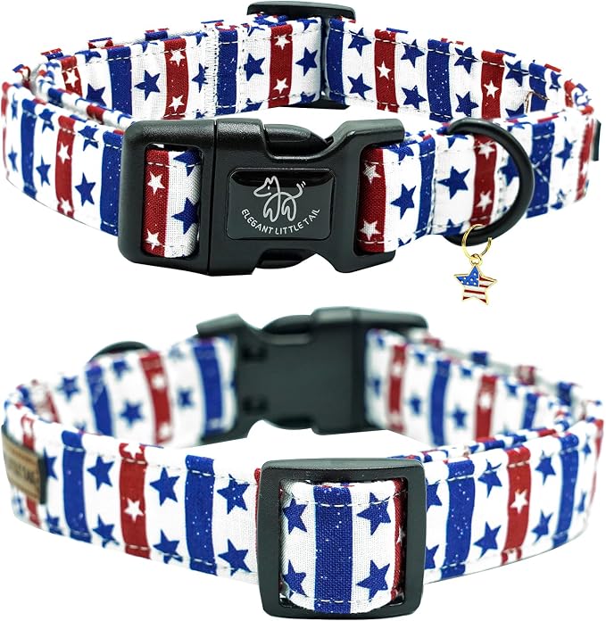 Elegant little tail Independence Dog Collar, 4th of July Holiday Pet Collars Cotton Patriotic Puppy Girl or Boy Soft Pet Gift Adjustable Dog Collar for Small Medium Large Dogs