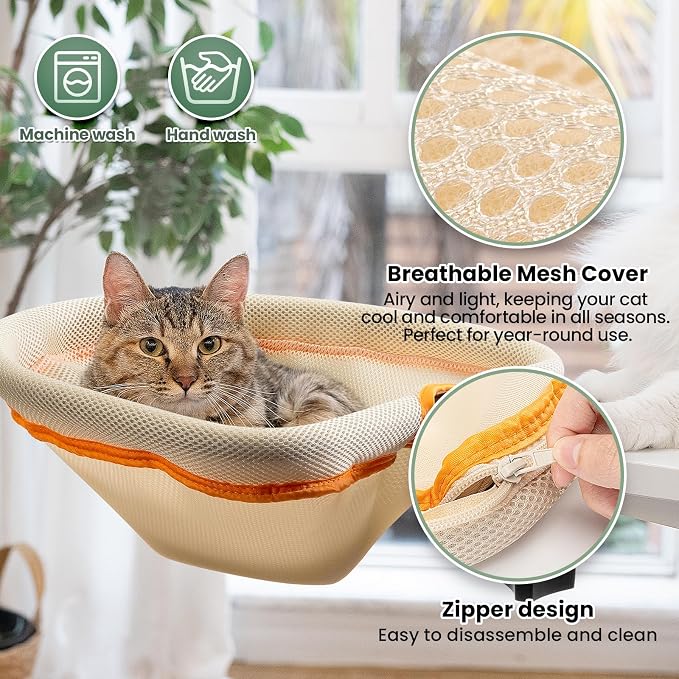 JUNSPOW Cat Desk Bed - One-Click Folding, Sunken Design & Space-Saving Semi-Circular Cat Bed, Mesh Cover Material, Suitable for Various Desktops-Maximum Hold Up to 40lb