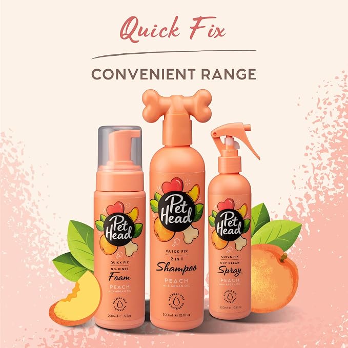 Pet Head Quick Fix Dog Grooming Foam | Peach Scent | No Rinse Dog Shampoo for Smelly Dogs | Nourishes and Deodorizes Pet Coat & Skin | Vegan | Gentle Formula for Puppies | Made in USA | 6.7 fl. oz.
