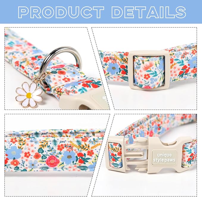 Unique style paws Dog Collar Plastic Buckle with Pendant Puppy Collar for Spring Summer Blue Pink Flower for Small Medium Large Boys Girls Dogs