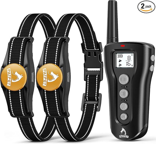 PATPET Dog Shock Collar - Rechargeable Dog Training Collar with Remote for Medium Large Dogs, 3 Training Modes (Beep/Vibration/Shock) IPX7 Waterproof 1000Ft Electric Dog Collar (Black for 2dogs)