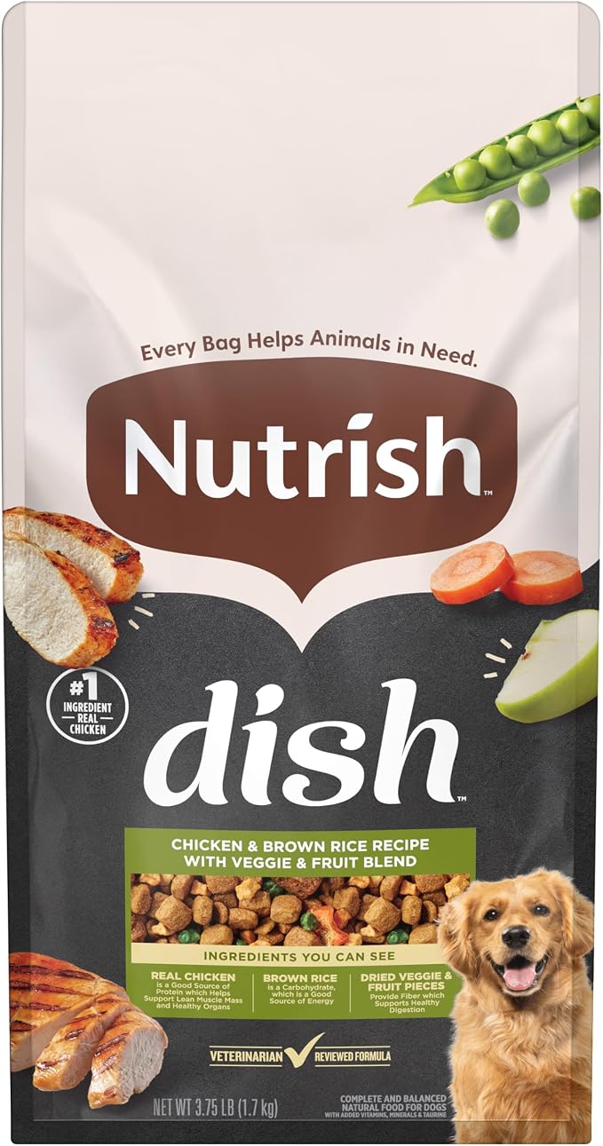Nutrish Dish Chicken & Brown Rice Recipe with Veggie & Fruit Blend Dry Dog Food, 3.75 lb. Bag (Rachael Ray)