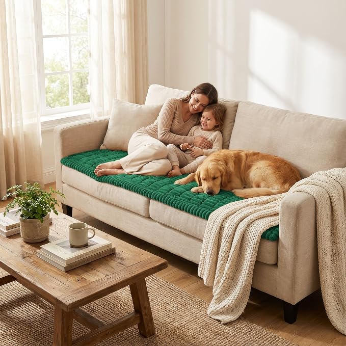 Smiry Couch Cover for Dogs, Non Slip Washable Sofa Protector for Pets, Soft Furniture Cover for Pet, Stylish Sofa Covers, Cozy Protect Against Fur, Dirt & Everyday Messes (Turquoise, 27.6" x 27.6")