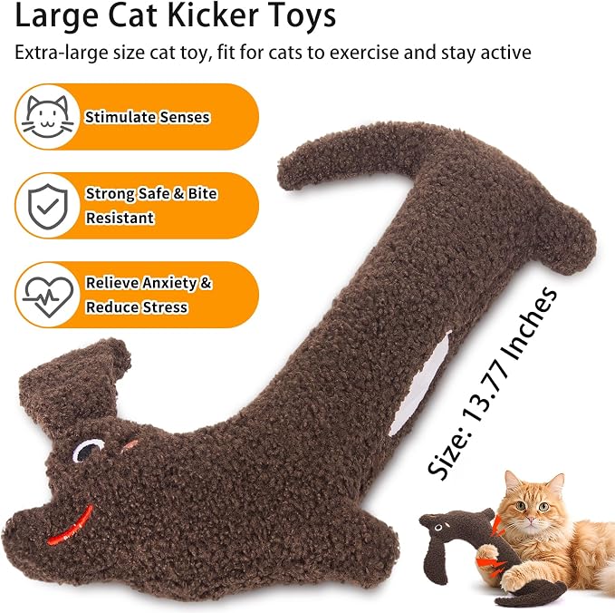 ETEKYER Refillable Catnip Toy with Crinkle Sound, Large, 13.77 Inches | Durable Cat Kicker Toy, Organic Catnip & Silvervine, Interactive Fun Chew Toy, For Indoor Cats, Boredom Relief