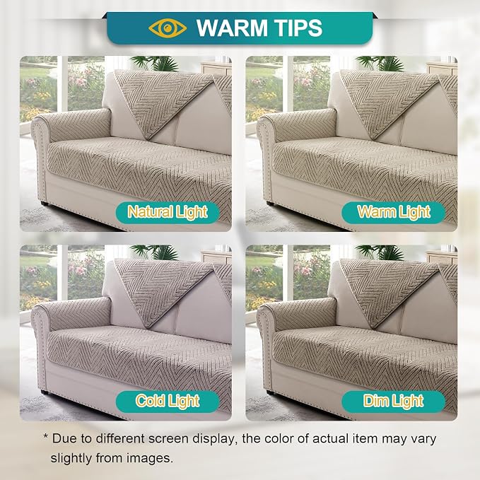 Turquoize Waterproof Couch Cover for Dogs Fuzzy Pet Couch Covers for Sofa Thick Dog Bed Cover Non-Slip Sofa Covers for 2 Cushion Couch Protector Slipcover Pet Friendly (Khaki, 36" x 48")