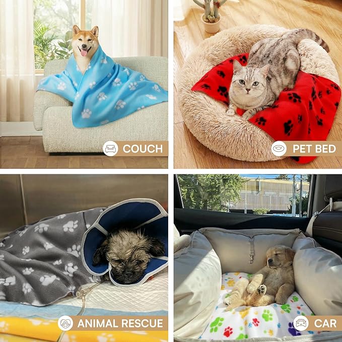 LINENLUX Cute Dog Blanket for Small Medium Dogs 6-Pack Soft Stretchy Fleece Blankets for Pet Cat Puppy Warm Wrinkle-Resistant Throw for Couch Bed Outdoor Red 31x24 inch (Pack of 6)