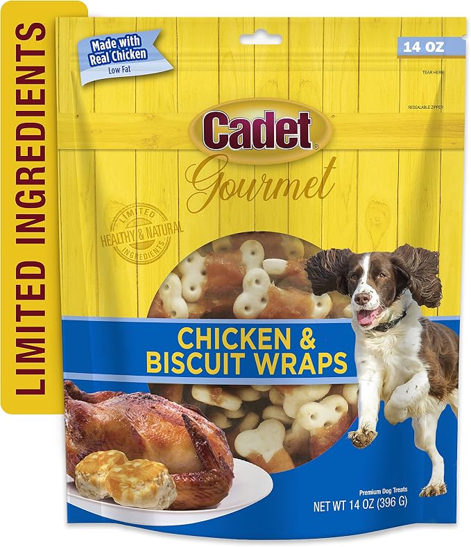 Cadet Gourmet Chicken Wrapped Biscuits Dog Treats Wraps - Healthy & Natural Chicken Wrapped Biscuits Dog Training Treats for Small & Large Breeds - Inspected & Tested in USA (14 oz.)