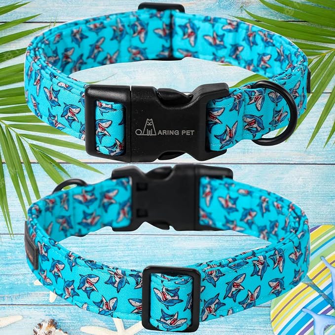 ARING PET Summer Dog Collar, Cute Blue Shark Pet Collars with Quick Release Buckle for Puppy Small Medium Large Boy Girl Dogs-XS