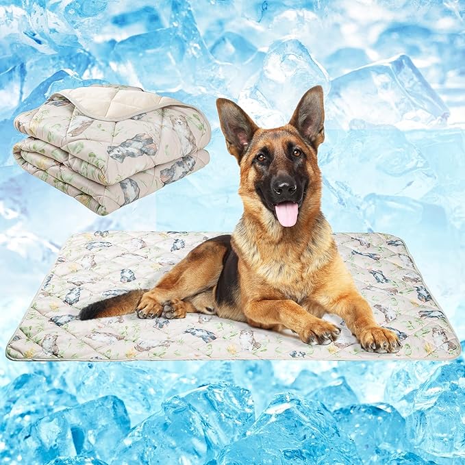 Dog Cooling Mat, Pet Washable Non-Toxic Summer Dogs Cats Cooling Pads Sleeping Kennel Mats Cool Ice Blanket for Indoor & Outdoor Dog Beach Essentials Brown Large