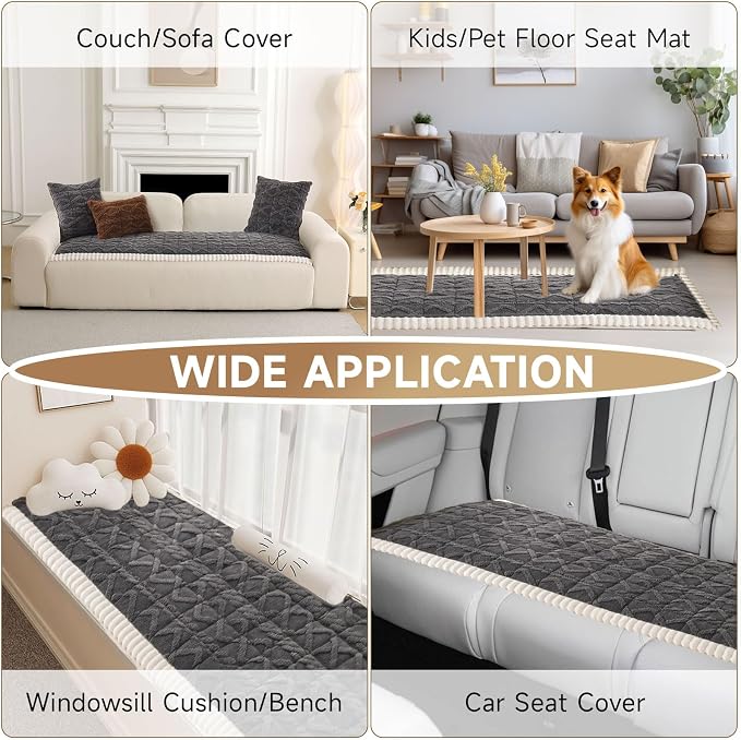 OTOB All Season Couch Cover for Dogs Washable, Geometric Jacquard Non Slip Soft Fuzzy Pet Couch Covers for 3 Cushion Couch, Cozy Plush Sofa Slipcovers Protector Dog Mat (Dark Gray, 27.6" x 82.7")