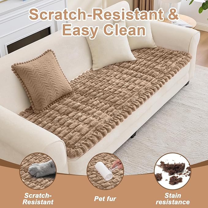 Waterproof Dog Couch Cover, Non Slip Pet Sofa Protector, Thick Fuzzy Couch Cover for Dogs, Machine Washable Furniture Protector, Scratch Resistant Pet Couch Mat(Leather color, 28" x 59"/70 x 150cm)